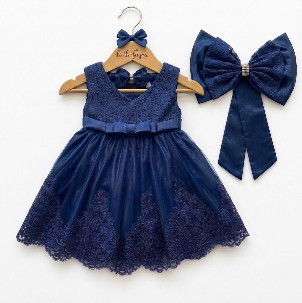 Patch Lace Navy Blue Dress